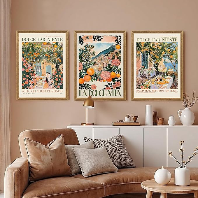 SYWENNOI 3 Pieces Wood Framed Italy Scenes Canvas Wall Art, Tuscan Wall Decor
