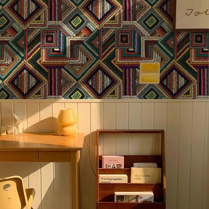 Retro Textured Peel and Stick Wallpaper Geometric Patchwork color Mosaic
