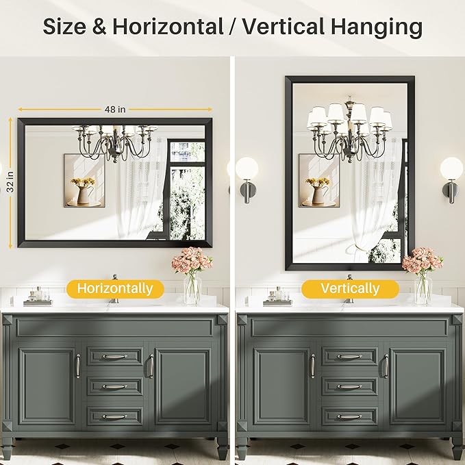 Briivue 48x32 Inch Black Bathroom Mirror