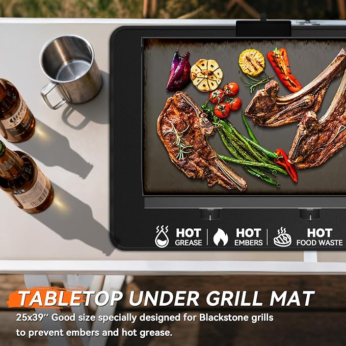25x39 inches Under Grill Mats for Blackstone, Double-Sided Fireproof Outdoor Grill Protective Mat, Oilproof Waterproof BBQ Fire Pit Fireplace Mat