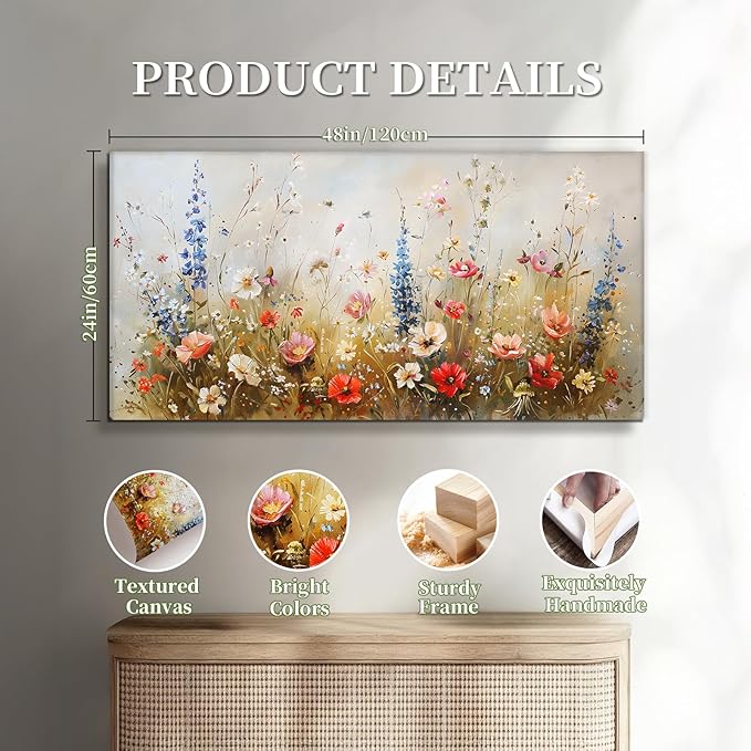SERIMINO Spring Wildflower Wall Art, Nature Botanical Floral Large Artwork