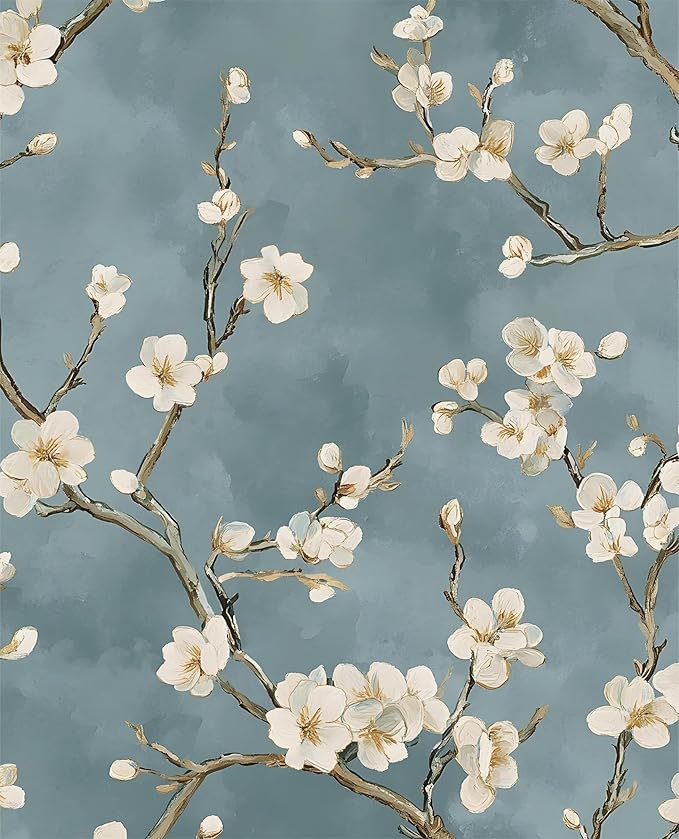 Vintage Floral Wallpaper Peel and Stick Blue White Flowers Contact Paper Vinyl
