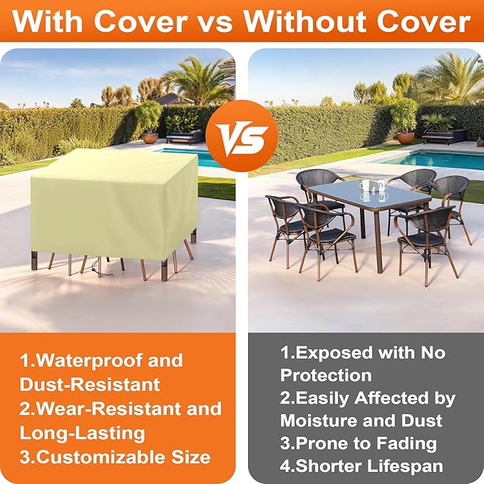 Patio Furniture Cover Rectangle 68"(L) x 48"(W) x 28"(H), Custom Heavy Duty 420D Waterproof Outdoor Cover with Drawstring & Buckles for Table Chair Garden, Cream