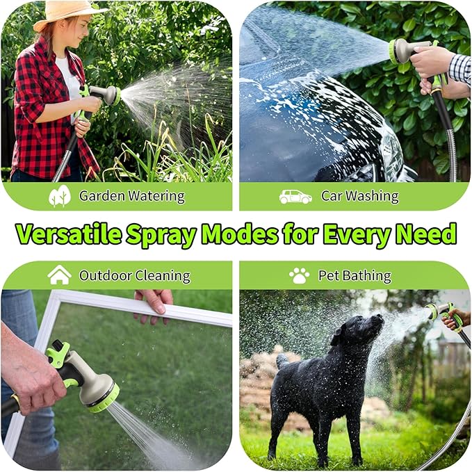 GOXAWEE Garden Hose 75FT, Stainless Steel Heavy Duty Water Hose With 10 Function Nozzle, No-Kink, Tough & Flexible, Sturdy and Lightweight, Rust Proof for Yard, Outdoor, RV