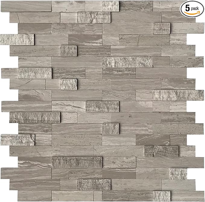 SUNWINGS 5-Sheet Peel and Stick Mosaic Natural 3D Stone Self Adhesive Marble