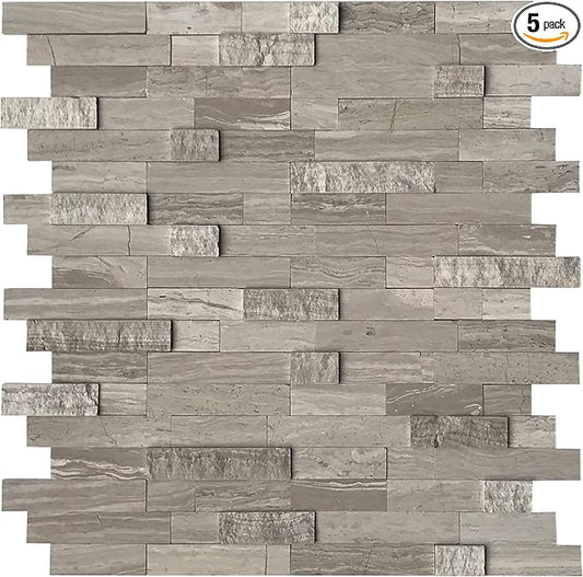 SUNWINGS 5-Sheet Peel and Stick Mosaic Natural 3D Stone Self Adhesive Marble