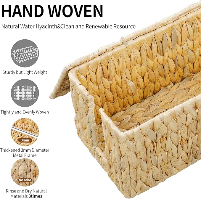 Cable Management Box,Hand-Woven Water Hyacinth Decorative Cord Organizer,2 Side Open Slots Wicker Cable Box to Hide Cords and Power Strip,for Desk, Floor, Office,2 Pack