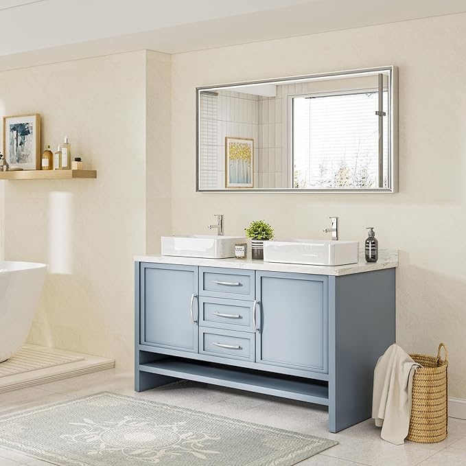 48x24 Beveled Silver Bathroom Vanity Mirror, Shatterproof Large Rectangle Metal