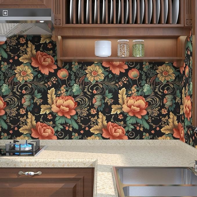 BOKEBEVE Vintage Floral Peel and Stick Wallpaper Vibrant Flower Contact Paper