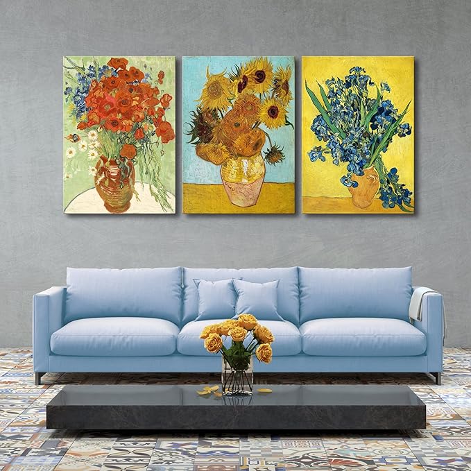 Wieco Art Large 3 Panels Canvas Prints of Vincent Van Gogh Paintings