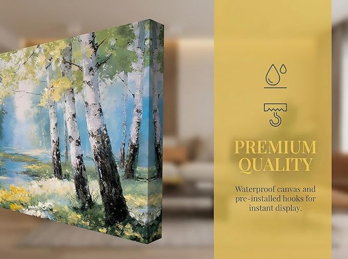 Ardemy Birch Forest Stream Canvas Wall Art, Calming Nature Scenery