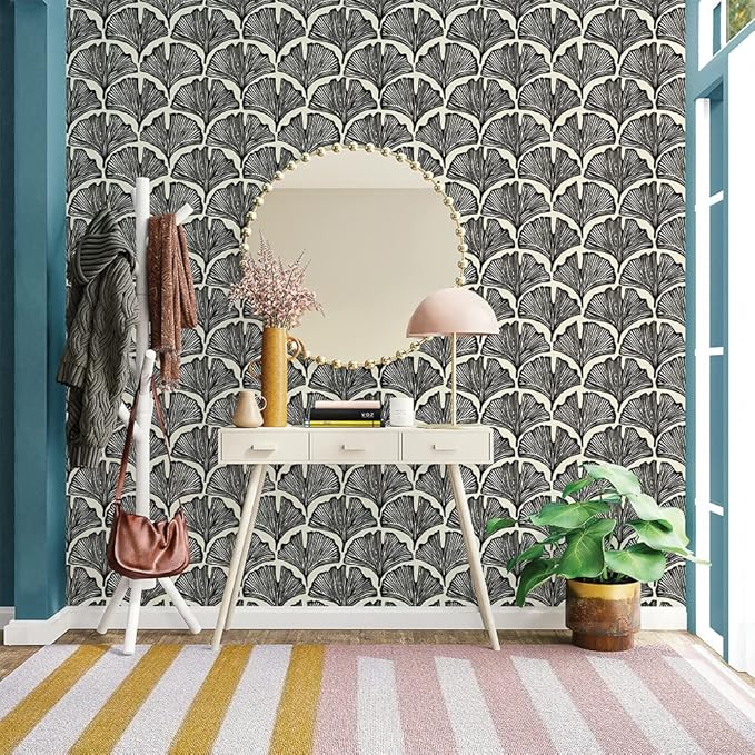 Tempaper x Novogratz Zebra Black Feather Palm Removable Peel and Stick Wallpaper