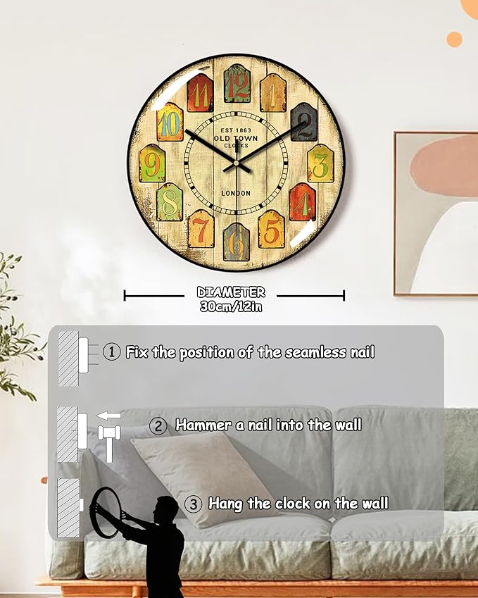 Decorative Wall Clocks Batterys Operated, Retro Wall Clock
