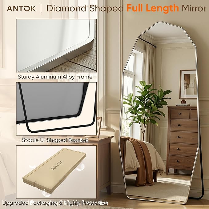 Antok Full Length Mirror, Free Standing Wall Mounted or Leaning Full Body Mirror