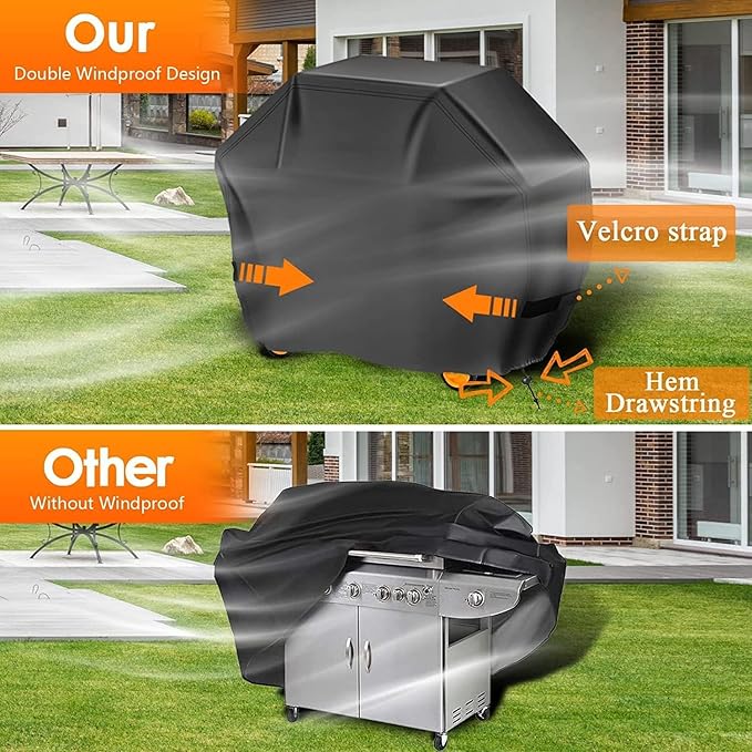 Aoretic Grill Cover 52 inches Gas-BBQ Grill Cover, Waterproof,Anti-UV Material with Hook-and-Loop Straps & Adjustable Hem Drawstring for Weber Nexgrill Char-Broil Monument Dyna-Glo