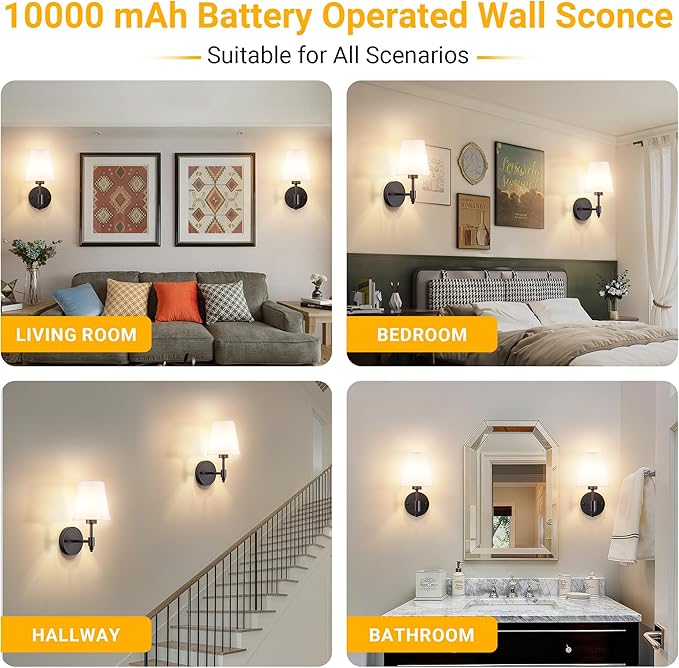 Vimhou Peel and Stick Wall Sconces, Stick On Wall Sconce Set of 2, Battery