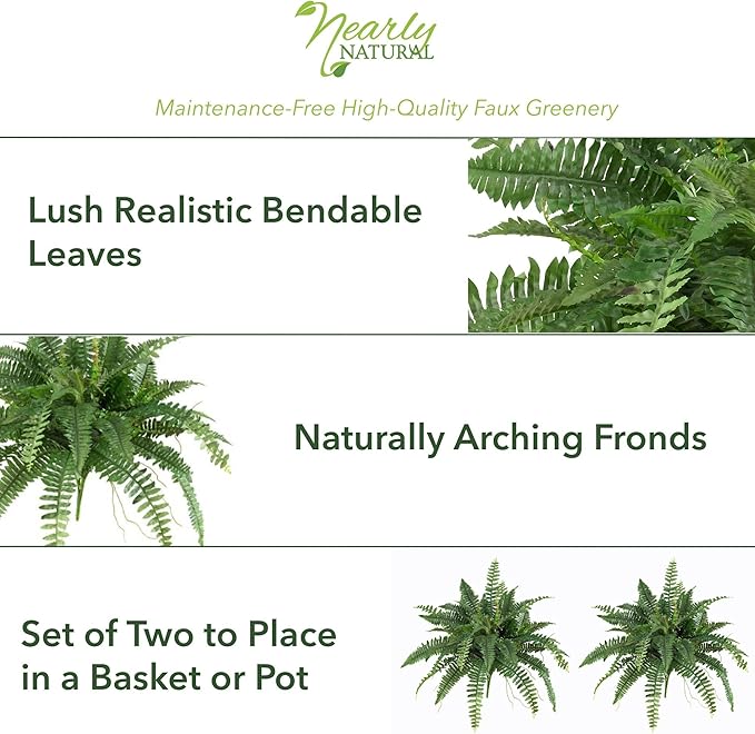 Nearly Natural 40in Hanging Artificial Boston Fern Plant Set of 2