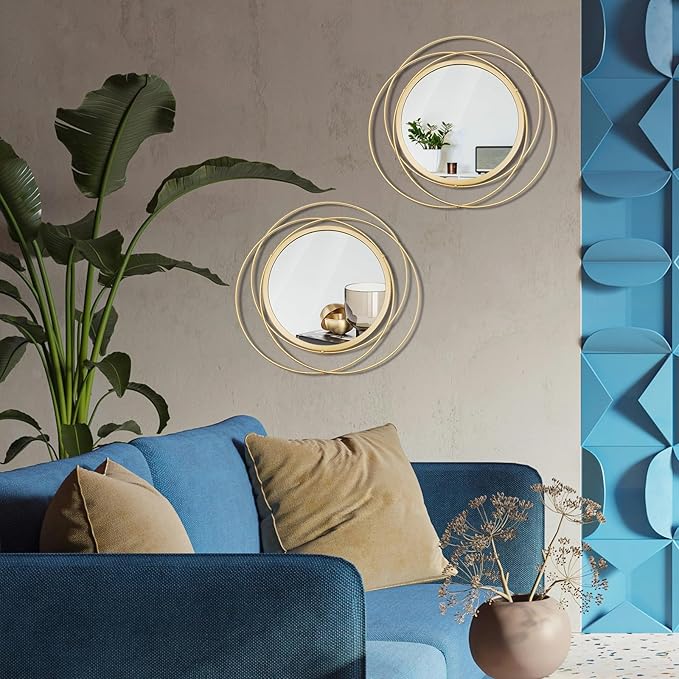 2 Set. Circle Mirrors for Wall Decor for Living Room Bedroom Bathroom Entryway
