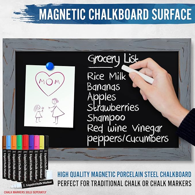 HBCY Creations Rustic Grey Magnetic Wall Chalkboard, Small Size 11" x 17"