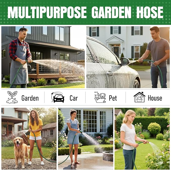 NON-EXPANDABLE Garden Hose 25 ft, Heavy Duty Flexible Water Hose, Kink Resistant Lightweight Hybrid Hose with Durable Fabric Skin, Leakproof Hose Male to Female Fittings