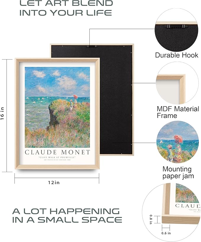 HesenDot Claude Monet Framed Wall Art, 12x16in High Framed Canvas Prints
