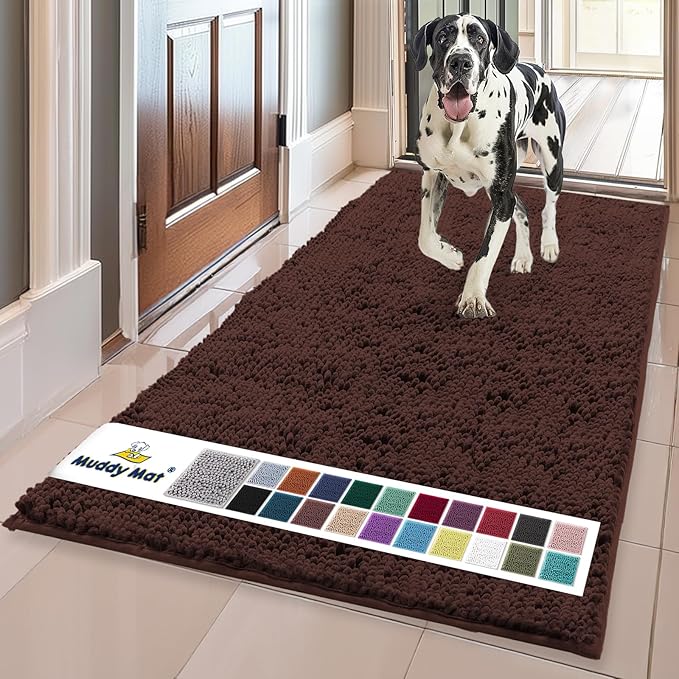 Muddy MatÂ® | Super Water Absorbent Door Mat Indoor, Microfiber Quick Dry Chenille Entryway Rug, Slip Resistant Front Door Mat, Indoor Mats for Entryway,Machine Washable Pet Rug, Choco Brown 3ft x 8ft