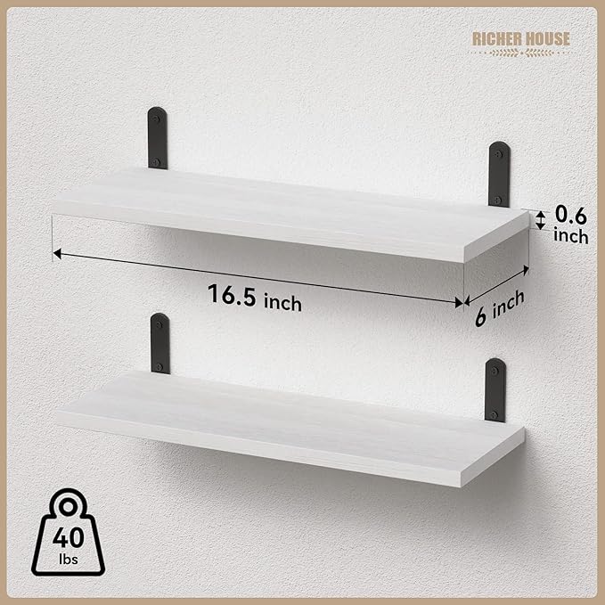 RICHER HOUSE Floating Wall Shelves, Rustic Wood Bathroom Shelves Set of 2