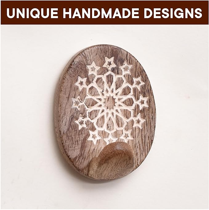 Indian Shelf 6 Lb- 3 Pieces Decorative Wood Adhesive Wall Hooks–Boho Peel and