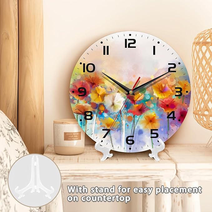 Clock for Living Room, Vintage Wild Floral Wall Clock Vintage Wooden Wall Clock
