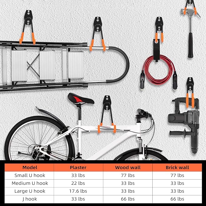 Garage Hooks, 4 Pack Wave Hooks
