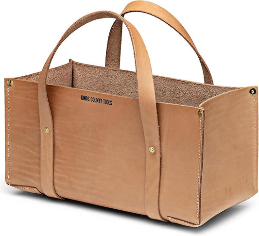 Kings County Tools Buffalo Leather Tool Tote Bag | Large Storage Capacity | Easy to Access & Transport | Heavy-Duty Cowhide Carrying Straps | 1/8â Thick Hide | Sewn in America