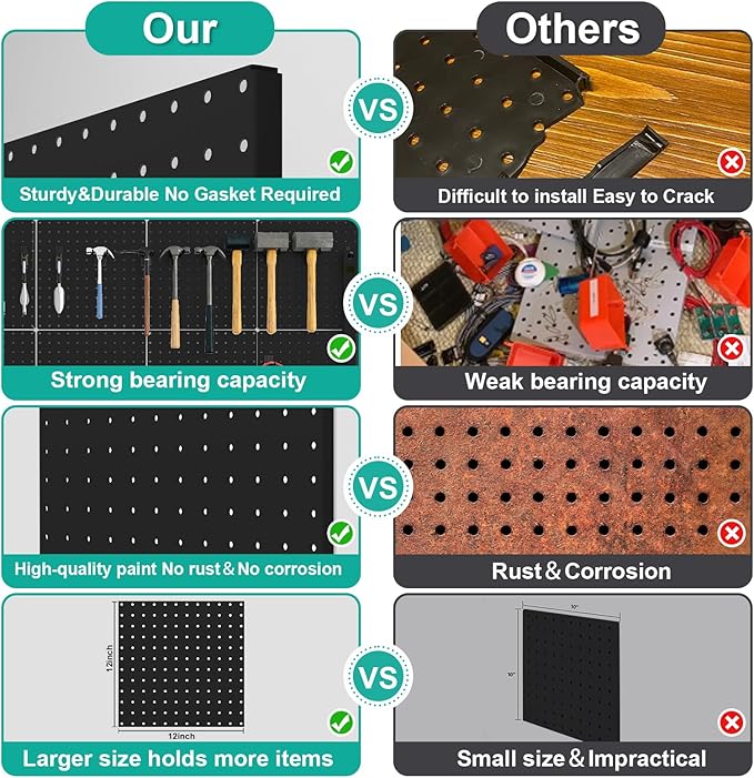 Peg Board, 6 Pack 12"x12" Black Metal Pegboard Panels Pegboards Wall Organizer