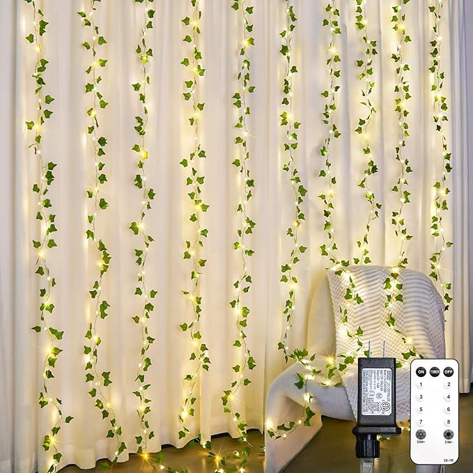 suddus 300 LED Vines with Lights Plug in, 9.8ft x 9.8ft Fairy Lights with Vines