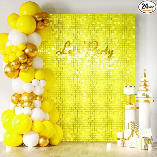 COKAOBE Yellow Shimmer Wall Backdrop 24PCS Sequins Backdrop Decoration Panels