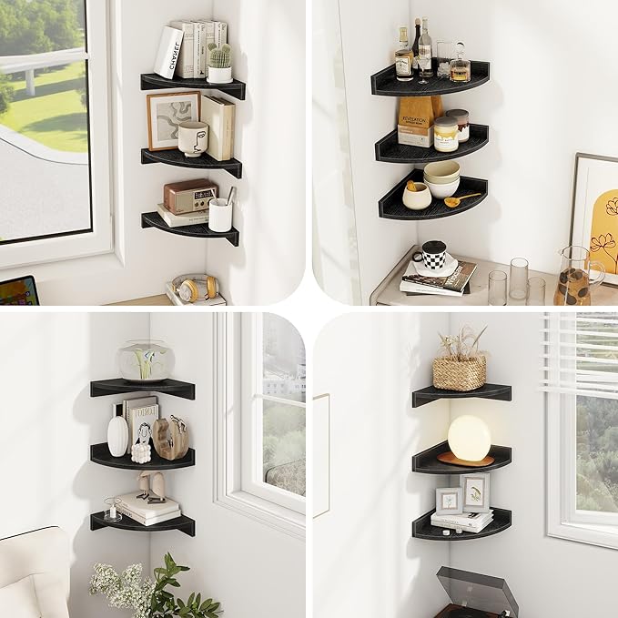 Corner Shelves 3-Pack for Bathroom & Kitchen, Space-Saving Floating Corner Wall
