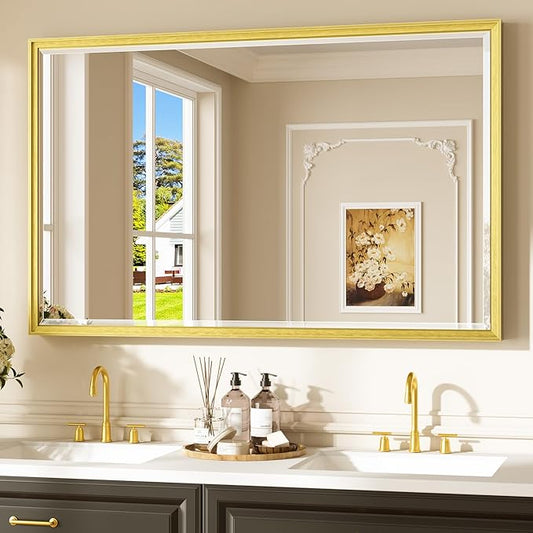 Keonjinn 48" x 30" Brushed Gold Bathroom Mirrors