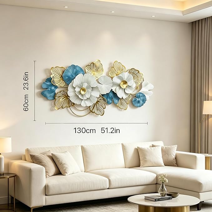 Roivikis Large Metal Wall Art for Living Room, Extra Large Metal Wall Decor, 3D Lotus Abstract Flower Modern Leaves Wall Decoration, for Indoor Outdoor Bedroom, Entryway