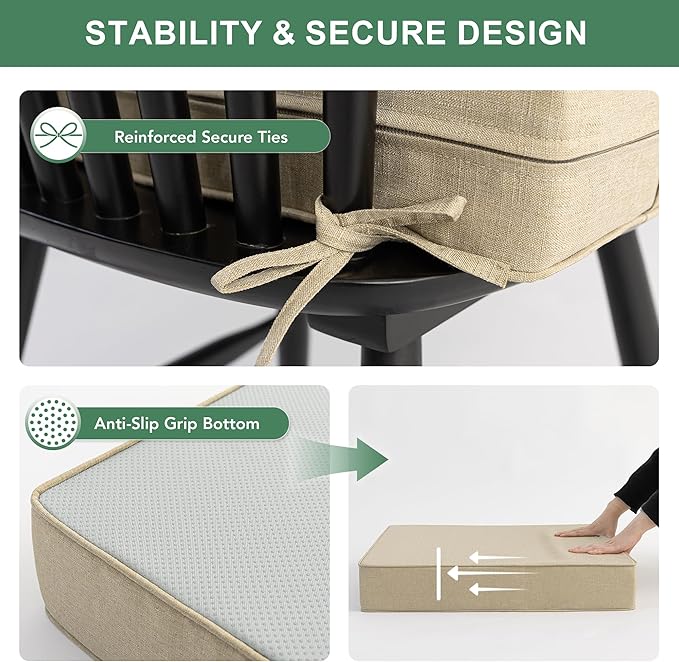 Summsun Outdoor Chair Cushions 19 x 19 Inch, Faux Linen Patio Furniture Cushions, Water Resistant Backrest and Seat Cushion Set with Ties, Removable Cover, Non-Slip Bottom, Nature