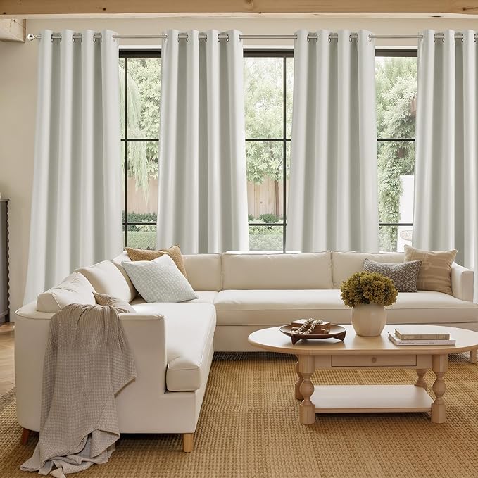 NICETOWN Natural Faux Linen Room Darkening Rod Pocket Curtains 63 inch Length