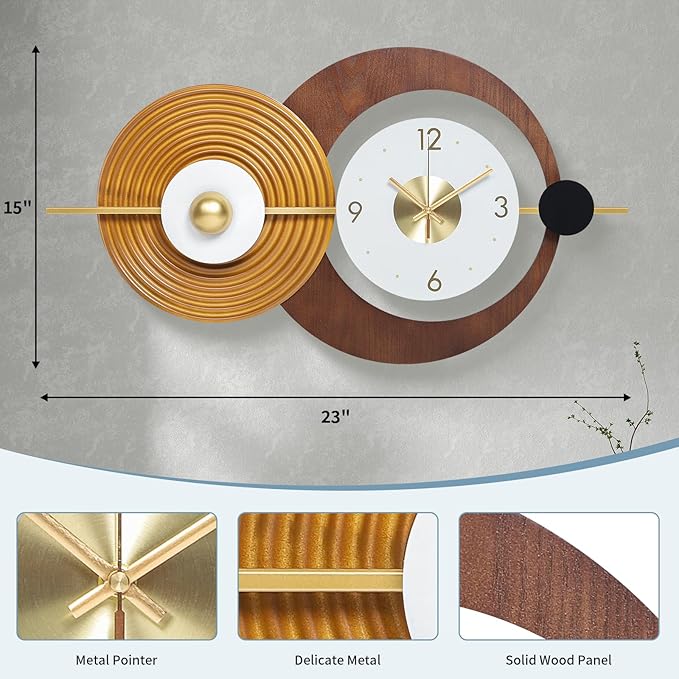 Wall Clock Modern Battery Operated Big Clocks Metal and Wooden Nordic Style