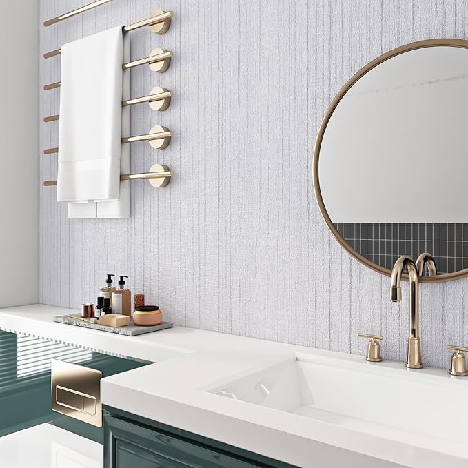 Livelynine 15.8x197 Peel and Stick Grasscloth Wallpaper White Textured Wall