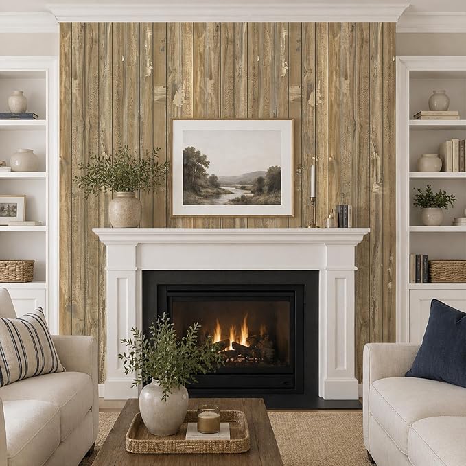 VEELIKE Weathered Wood Wall Panels Peel and Stick Distressed Wood Grain Slat