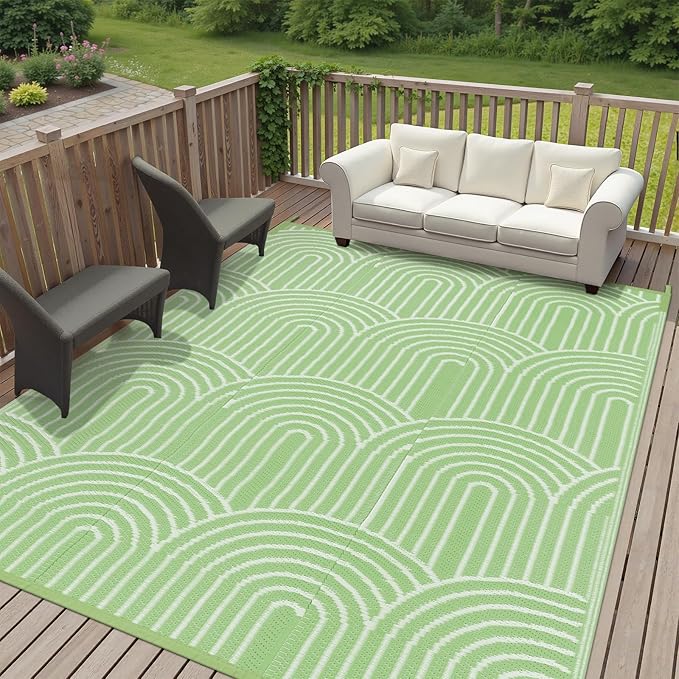 Anidaroel Rainbow Patio Rugs Outdoor 8âX10â Waterproof, Reversible Camping Rug for Outside RV, Portable Plastic Straw Outdoor Area Rug for Backyard, Garden, Pool Deck (Green, 8âX10')