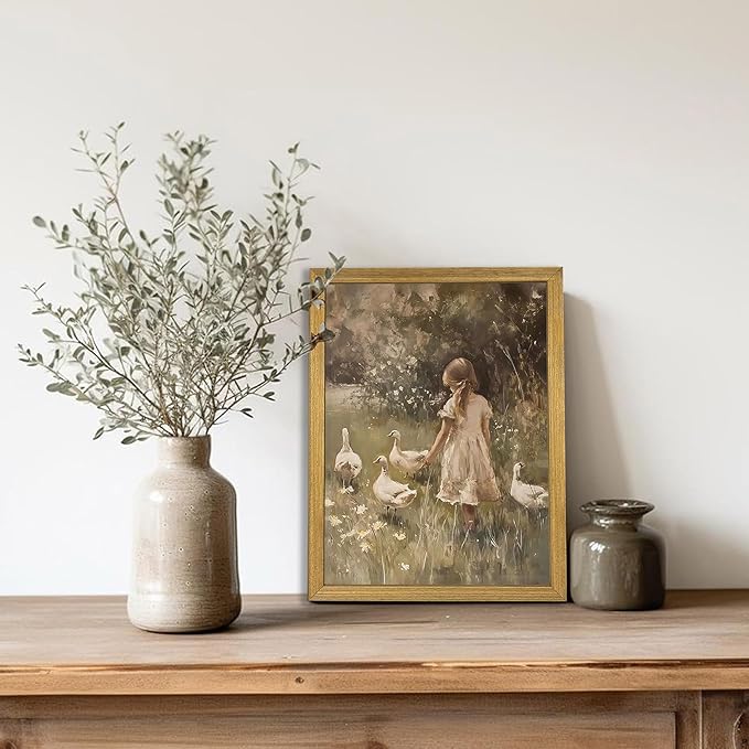 Wood Framed Canvas Wall Art, Vintage Girl
