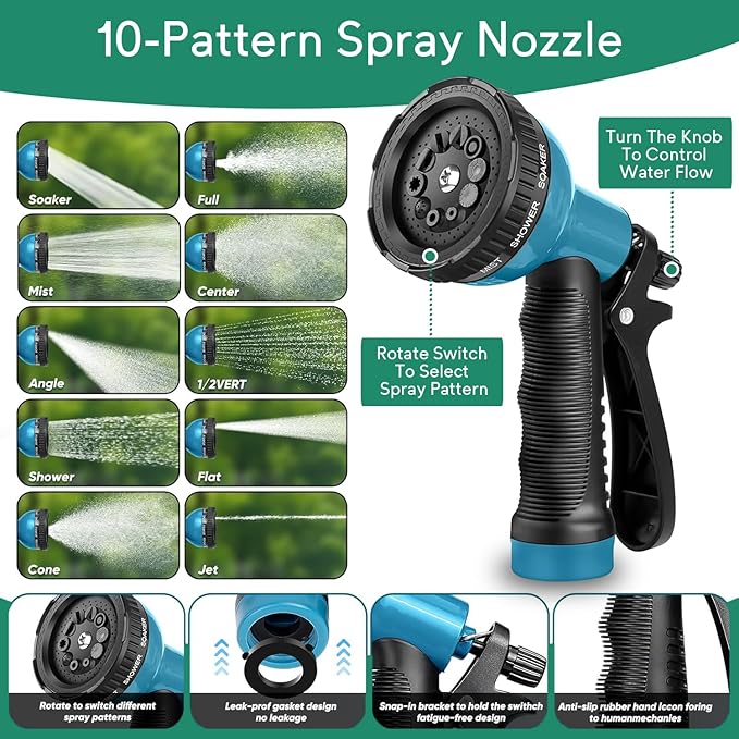 Expandable Garden Hose 100ft with 10 Function Nozzle, 2026 No Kink Water Hose 100 ft, Leak-proof Sturdy Brass Fittings, Durable 3750D Fabric, Lightweight, Flexible for Outdoor Watering, Car Washing