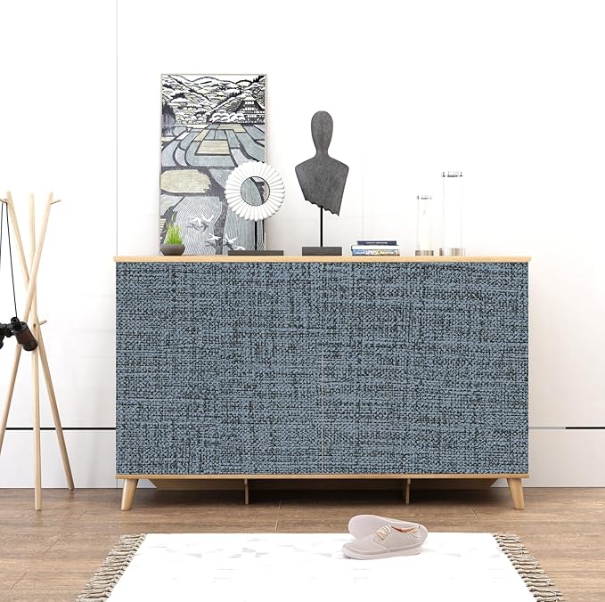 Amiya Grasscloth Wallpaper Blue Peel and Stick Faux Fabric Linen Contact Paper