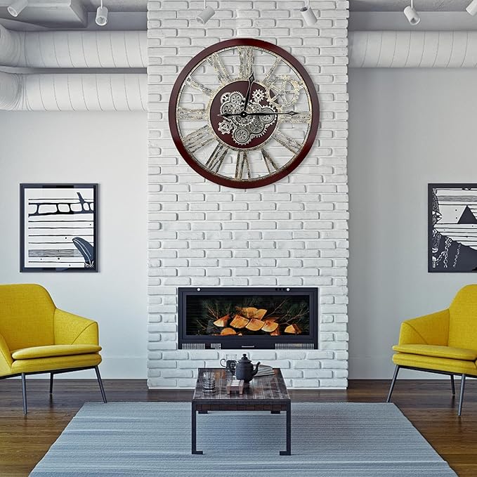 The B-Style Large Real Moving Gears Wall Clock 30 Inch Rustic Retro Industrial