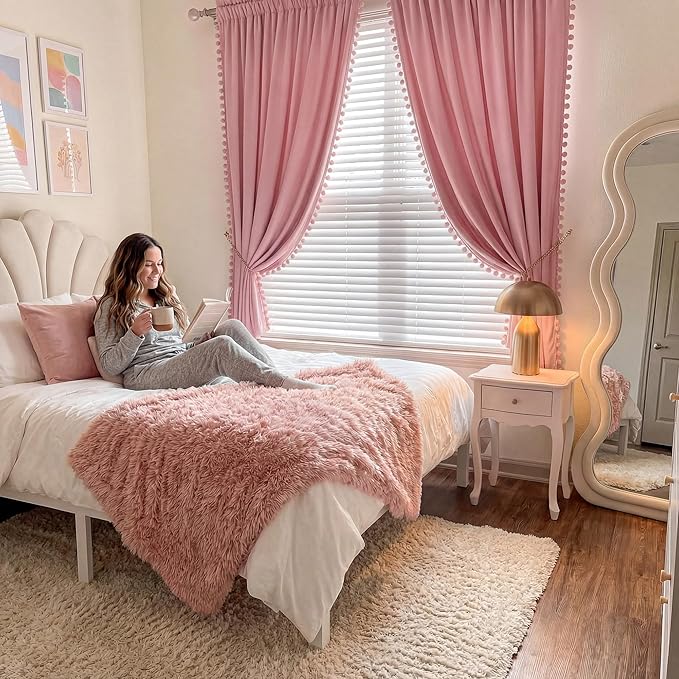 NICETOWN Blush Pink Short Velvet Curtains