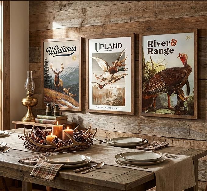 3Pcs Wild Animal Canvas Wall Art Nature Wilderness Deer Wild Duckturkey Posters Prints Hunting Outdoorsy Cabin Wall Decor Pictures Gift for Hunter Dad for Living Room Bedroom Decoration Unframed