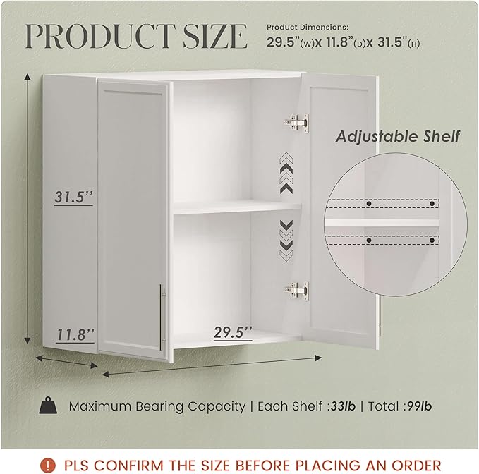 FIMELLO 30" Laundry Room Cabinets Wall Mounted